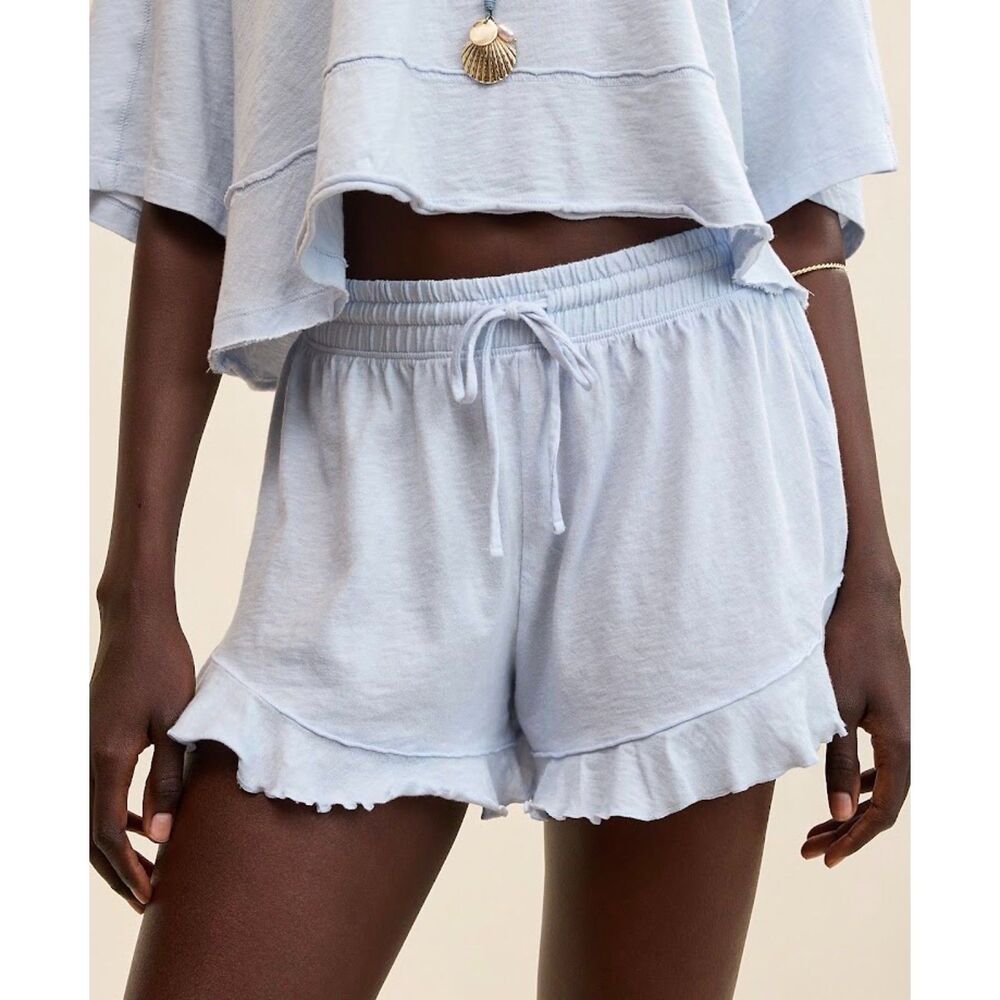 NEW Aerie AE American eagle womens shorts XXS Happiest flirty ruffle blue knit